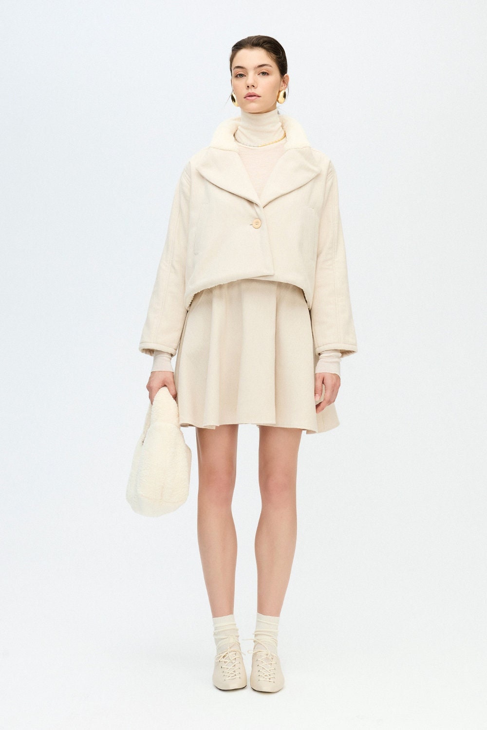 Herringbone Sherpa Jacket Cotton Beige Soft Herringbone Sherpa Jacket Cotton Beige Soft