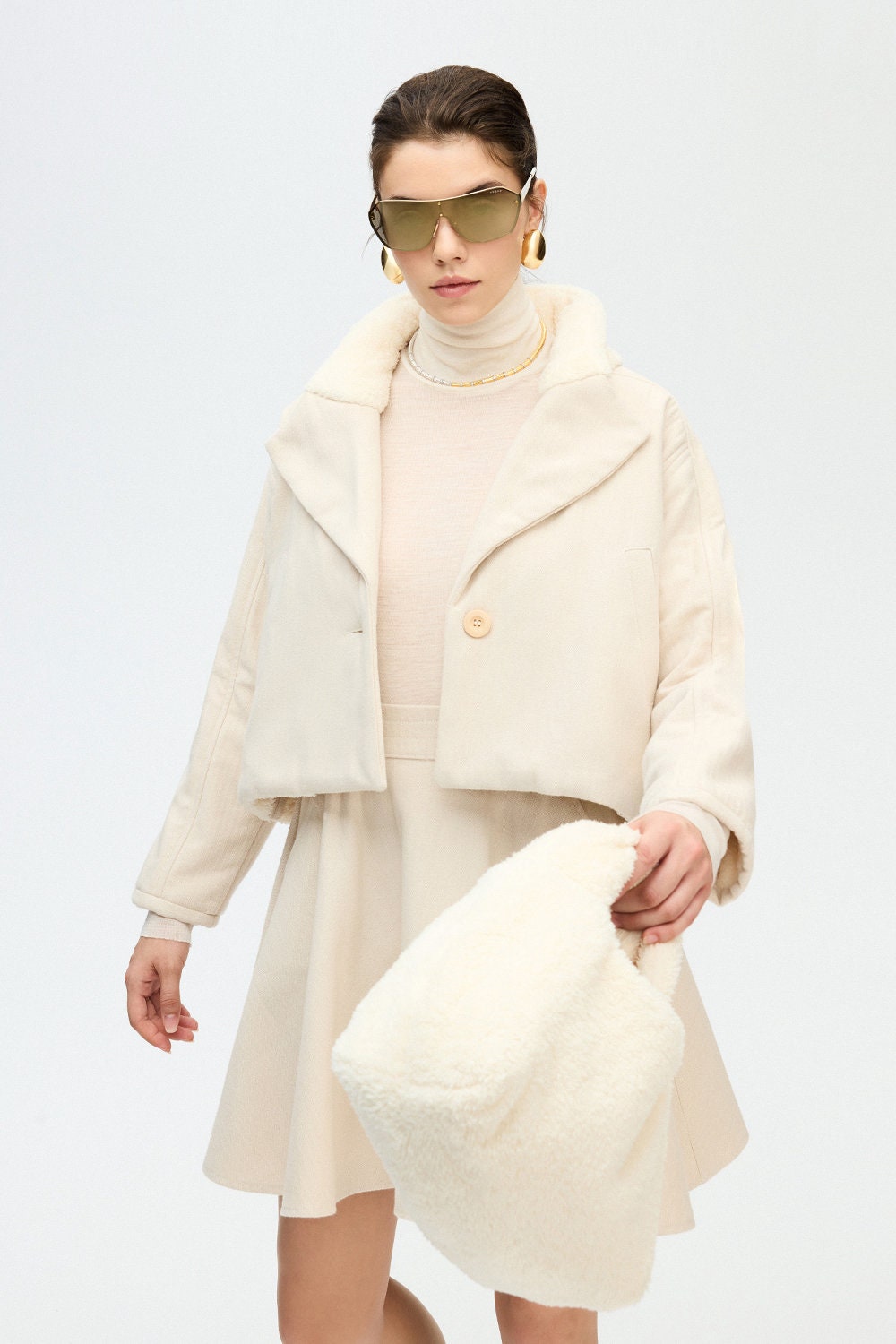 Herringbone Sherpa Jacket Cotton Beige Soft Herringbone Sherpa Jacket Cotton Beige Soft