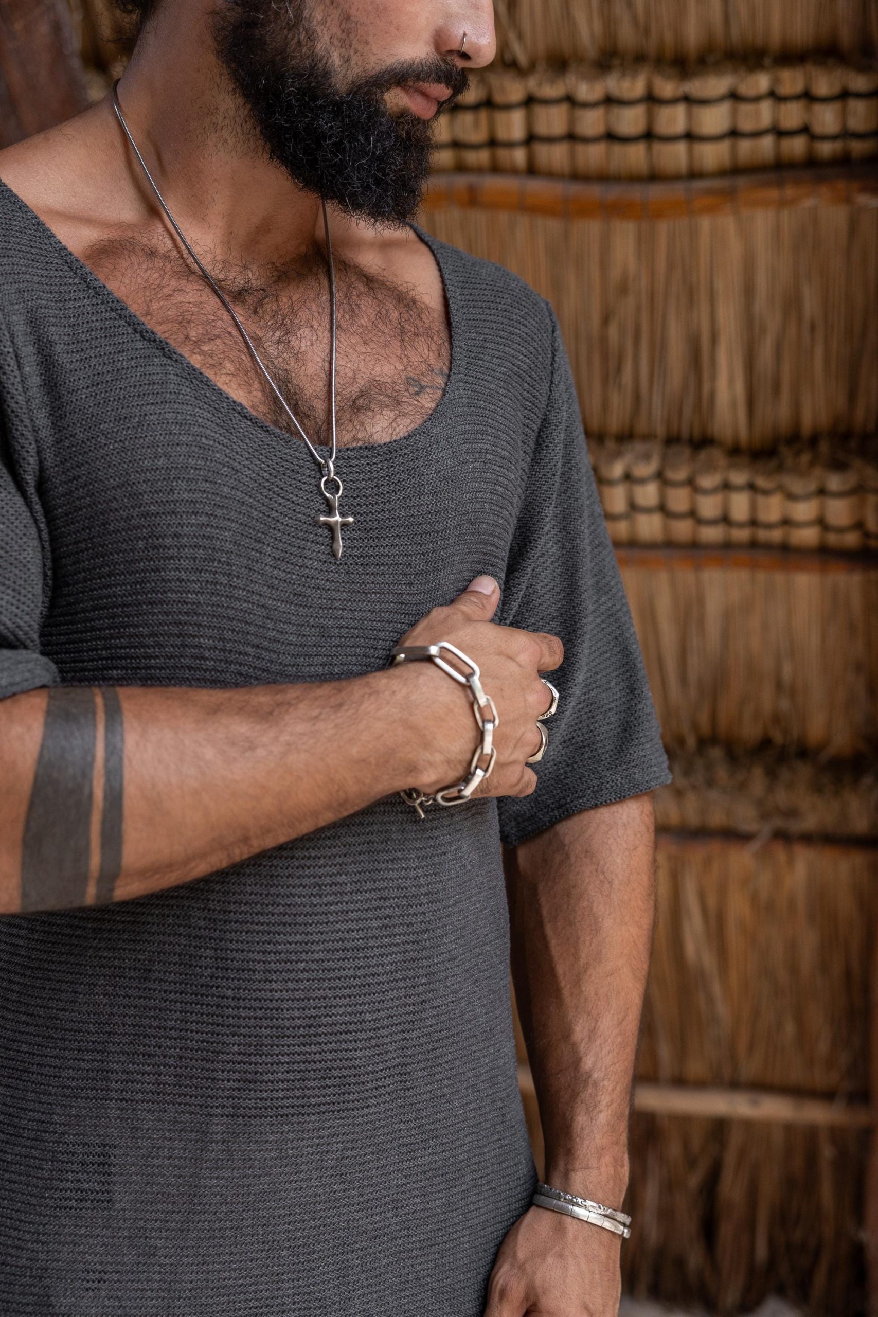 Hand Knit Cotton Tshirt Men: Bohemian Beach Shirt Hand Knit Cotton Tshirt Men: Bohemian Beach Shirt