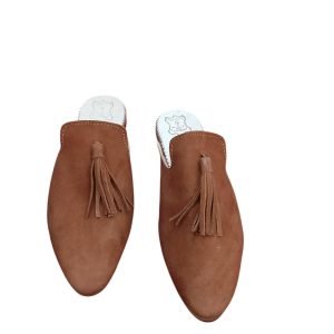 Women’s Bleu Leather Mules Handmade Pointed Toe Slip