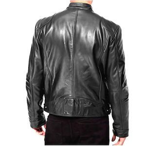 Cafe Racer Leather Jacket: Genuine Sheepskin Black Metal