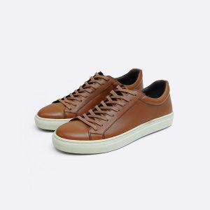 Men's Brown Leather Sneakers Casual Lowtop Trainers Bella