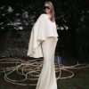 Ivory Muse Cape Gown Modern Minimalist Satin Evening